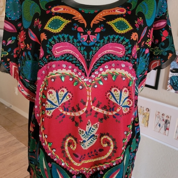 Desigual Multi-color and Gem Heart Short Sleeve Top - Picture 2 of 7